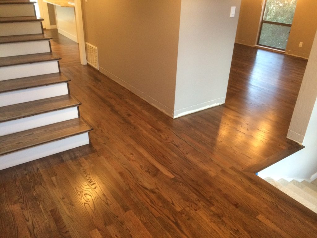 Oak floors stained dark brown